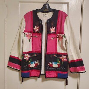 Women's Artisan Handmade in Mexico Black Pink Red Blue Jacket Sz S - EUC